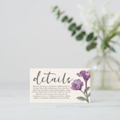 Eenvoudig paars en beige Wilde Wuwbloem Details Informatiekaartje (Staand voorkant)