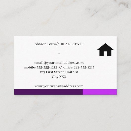 Eenvoudig paars en wit visitekaartje (Achterkant)