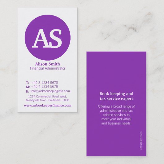 Eenvoudig paars- en witcirkelfinancieel visitekaar visitekaartje (Voorkant / Achterkant)