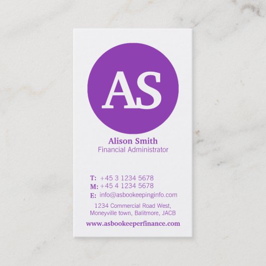 Eenvoudig paars- en witcirkelfinancieel visitekaar visitekaartje (Voorkant)