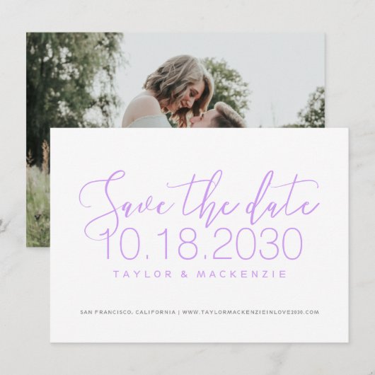 Eenvoudig Paars Foto Script Orchid Save the Date (Voorkant / Achterkant)