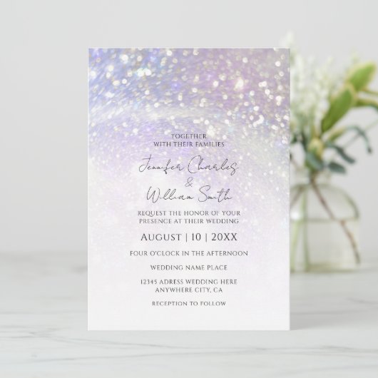 Eenvoudig Paars Glitter Modern Elegant Weddenschap Kaart (Staand voorkant)