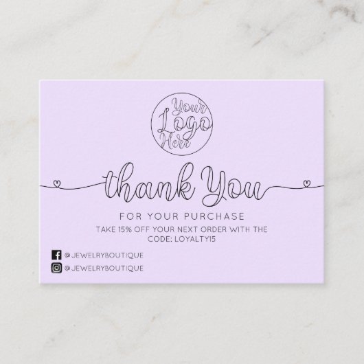 Eenvoudig Paars handgeschreven hart Klant Hartelij Visitekaartje