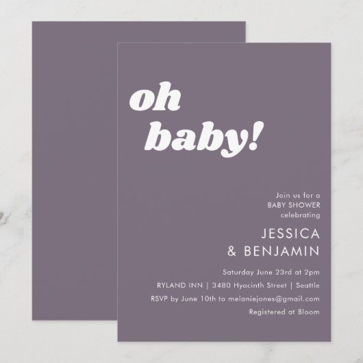 Eenvoudig Paars modern Baby shower Kaart (Voorkant / Achterkant)