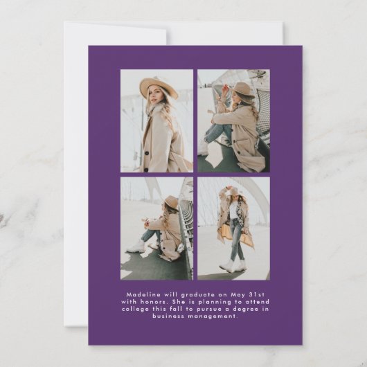 Eenvoudig Paars script 5 Photo Collage Afstuderen Aankondiging (Achterkant)