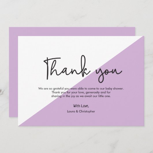 Eenvoudig Paars wit modern Baby shower Dank u Kaart (Voorkant / Achterkant)