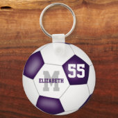 eenvoudig paars wit team kleuren jongens voetbal sleutelhanger (Voorkant)
