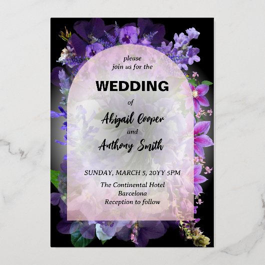 Eenvoudig Paarse bloemenontwerp Folie Uitnodiging (Voorkant)