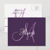 Eenvoudig Paarse bruiloft Monogram RSVP Uitnodiging Briefkaart (Voorkant / Achterkant)