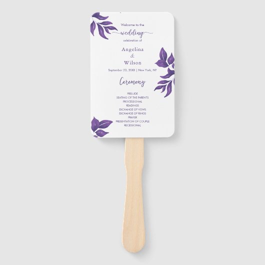 Eenvoudig Paarse Elegant Eucalyptus Trouwprogramma Handwaaier (Voorkant)