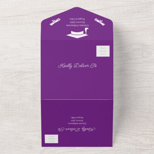 Eenvoudig Paarse en witte gepersonaliseerde save t All In One Uitnodiging (Buitenkant)