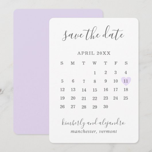 Eenvoudig Paarse hartkalender huwelijk Save The Date (Voorkant / Achterkant)