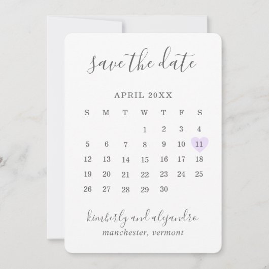 Eenvoudig Paarse hartkalender huwelijk Save The Date (Voorkant)