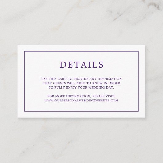 Eenvoudig Paarse Monogram Elegante bruiloft Informatiekaartje (Voorkant)