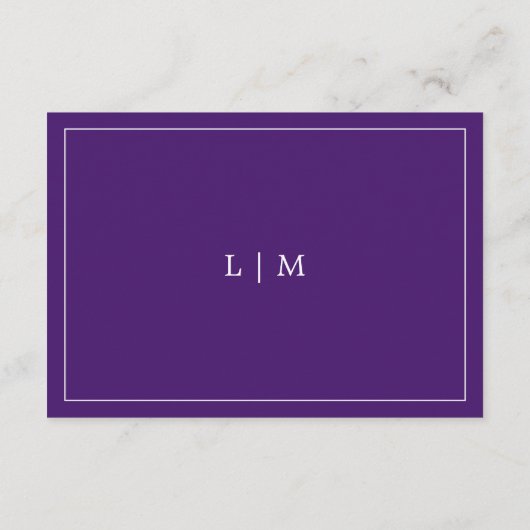 Eenvoudig Paarse Monogram Elegante bruiloft Informatiekaartje (Achterkant)