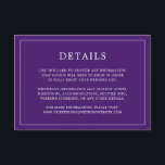 Eenvoudig Paarse Monogram Elegante bruiloft Informatiekaartje<br><div class="desc">Eenvoudige trouwbehuizingskaart met een modern, maar elegant ontwerp met uw details omringd door een dunne rand. Al tekst is wit over een paarse achtergrond. De doopvonten en de achtergrondkleuren kunnen in om het even welke kleuren worden veranderd u door de knoop "aan te passen" te klikken. Een stijlvol en stijlvol...</div>