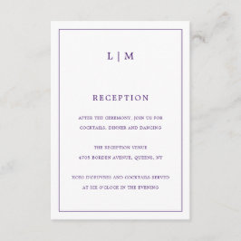Eenvoudig Paarse Monogram Elegante bruiloft Informatiekaartje