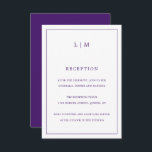 Eenvoudig Paarse Monogram Elegante bruiloft Informatiekaartje<br><div class="desc">Eenvoudige Wedding Enclosure-kaart met een modern maar elegant ontwerp met twee Letter-monogram bovenaan en uw ontvangstinformatie omgeven door een dunne rand. Alle ontwerpelementen zijn paars en kunnen worden gewijzigd in het ontwerpbewerkgereedschap. Een stijlvol en stijlvol ontwerp dat ideaal is voor een minimalistisch koppel. Deze behuizingskaarten zijn een perfecte aanvulling op...</div>