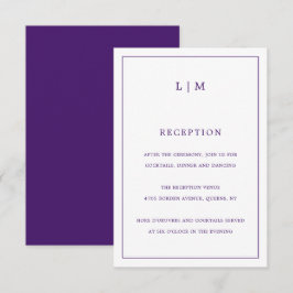 Eenvoudig Paarse Monogram Elegante bruiloft Informatiekaartje