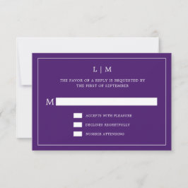 Eenvoudig Paarse Monogram Elegante bruiloft RSVP Kaartje