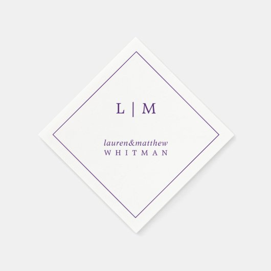Eenvoudig Paarse Monogram Elegante bruiloft Servet (Hoek)