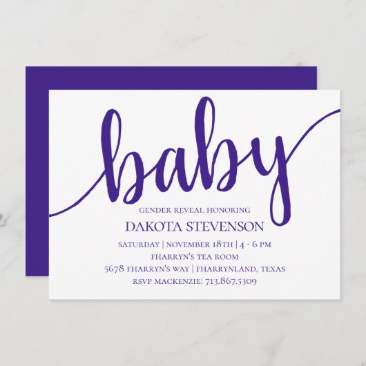 Eenvoudig Paarse script | Royal Grape Baby shower Kaart (Voorkant / Achterkant)