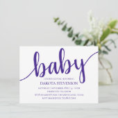 Eenvoudig Paarse script | Royal Grape Baby shower Kaart (Staand voorkant)