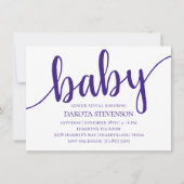 Eenvoudig Paarse script | Royal Grape Baby shower Kaart (Voorkant)