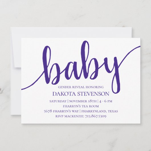 Eenvoudig Paarse script | Royal Grape Baby shower Kaart (Voorkant)