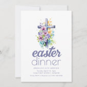 Eenvoudig Paasdiner Nodig Sjabloon met Cross uit Kaart (Voorkant)