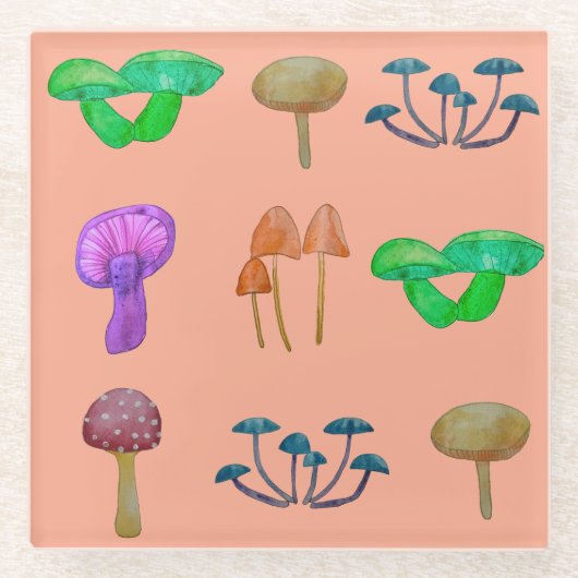 Eenvoudig paddenstoelenpatroon glazen onderzetter (Voorkant)