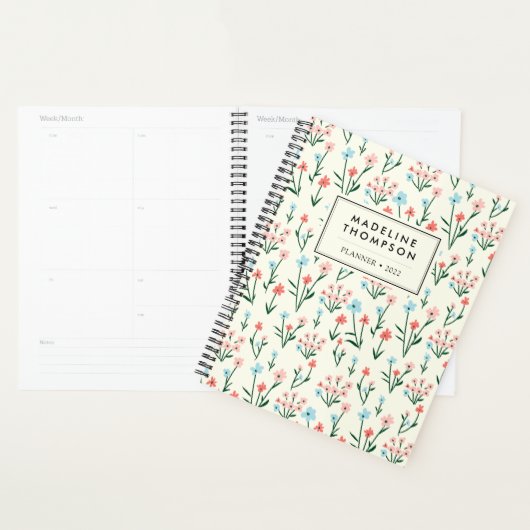 Eenvoudig pakket roze blauwe bloemen planner (Display)