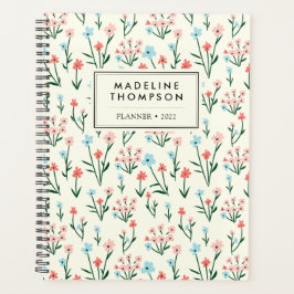 Eenvoudig pakket roze blauwe bloemen planner