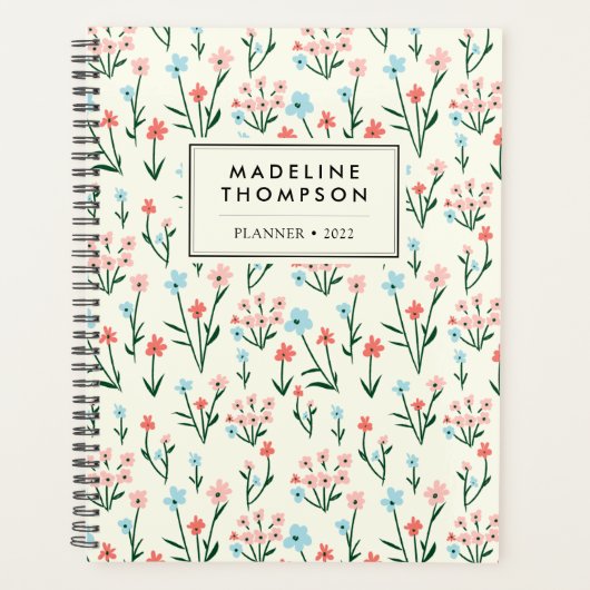 Eenvoudig pakket roze blauwe bloemen planner (Voorkant)