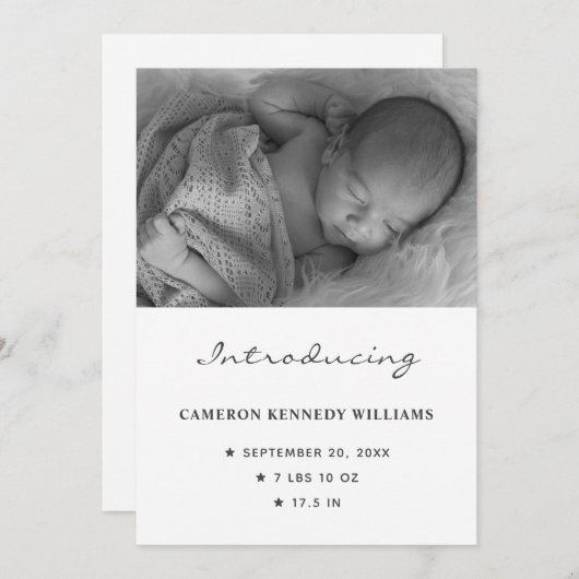 Eenvoudig pasgeboren kind Aangepaste foto Hallo Ba Aankondiging (Voorkant / Achterkant)