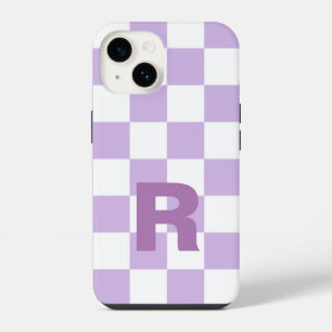 Eenvoudig Pastel Paars Lilac Geruit Monogram iPhone 14 Hoesje