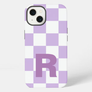 Eenvoudig Pastel Paarse Lila Geruit Monogram iPhone 13 Hoesje