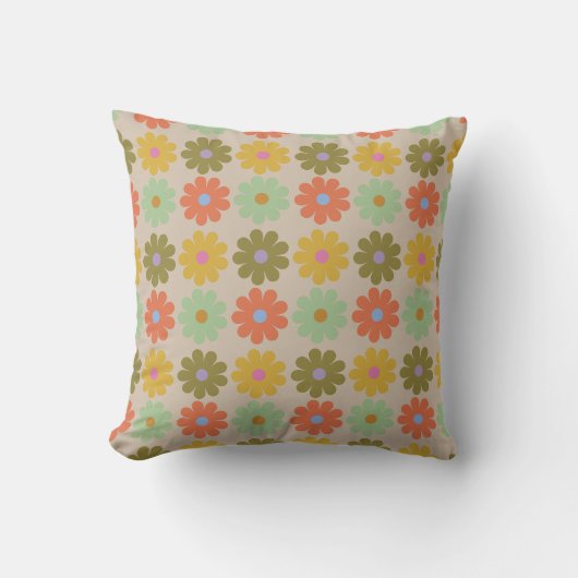 Eenvoudig Pastel Vintage Bloemmotief Kussen (Voorkant)