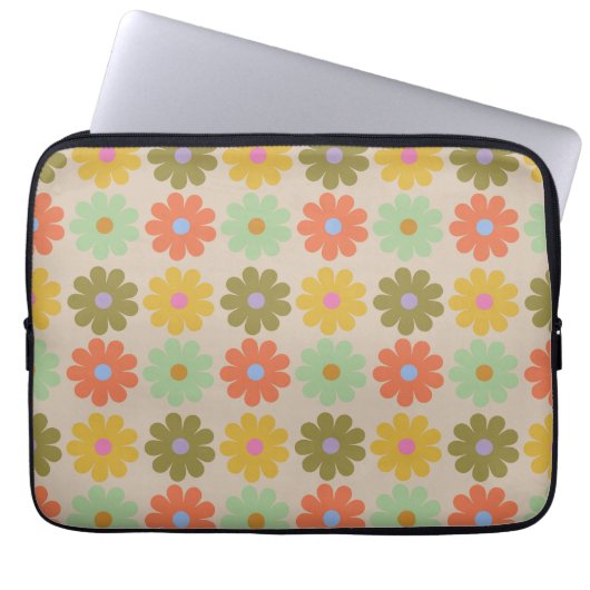Eenvoudig Pastel Vintage Bloemmotief Laptop Sleeve (Voorkant)
