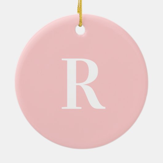 Eenvoudig pastelroze monogram keramisch ornament (Achterkant)