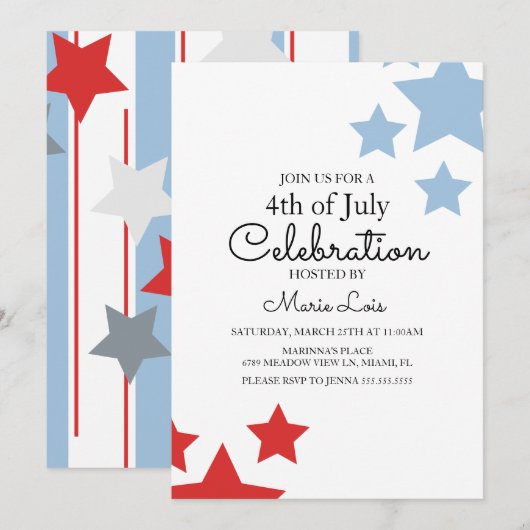 Eenvoudig patriottisch, 4 juli, Stars Stripes Even Kaart (Voorkant / Achterkant)