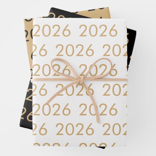 Eenvoudig patroon 2026 Elk jaar Goud Wit Zwart Inpakpapier Vel (In situ)
