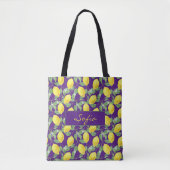 Eenvoudig patroon citroenbloem laat paarse canvas  tote bag (Voorkant)