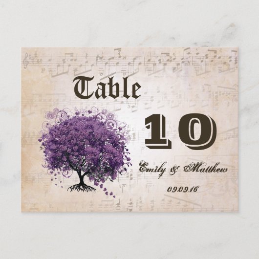 Eenvoudig Peachy Paars Heart Leaf Table Number Briefkaart (Voorkant)