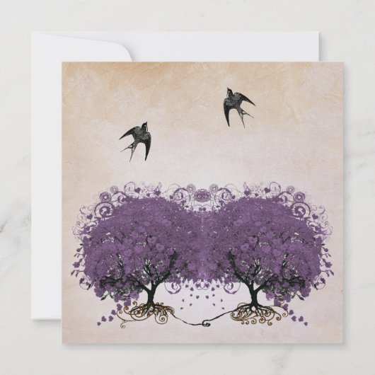 Eenvoudig Peachy Paarse  Heart Leaf Tree Kaart (Achterkant)