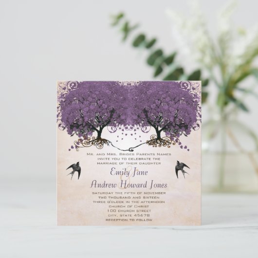 Eenvoudig Peachy Paarse  Heart Leaf Tree Kaart (Staand voorkant)