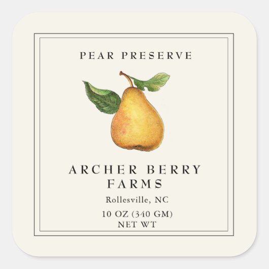 Eenvoudig Pear Preserve Jam Jar Label (Voorkant)