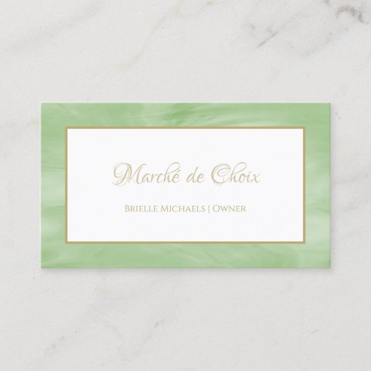 Eenvoudig Peridot Groen Marmer Elegant Goud Script Visitekaartje (Voorkant)