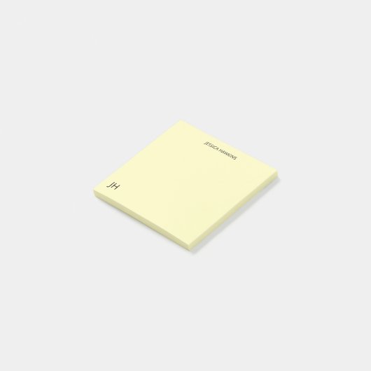 Eenvoudig persoonlijk briefpapier Monogram Geel Post-it® Notes (Schuin)
