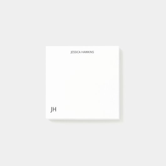 Eenvoudig persoonlijk briefpapier monogram wit post-it® notes (Voorkant)